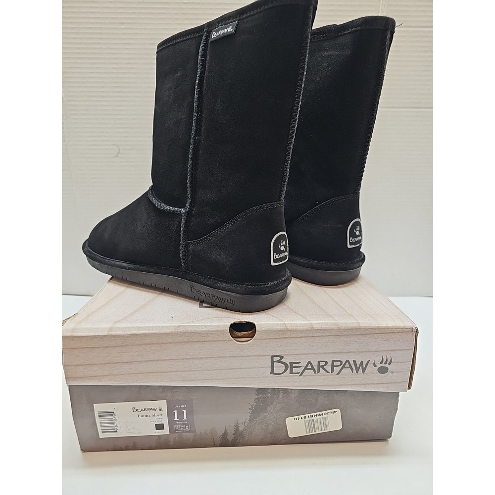 Bearpaw Boots Womens 11 Emma Short Sheepskin Lined Winter Black Suede
